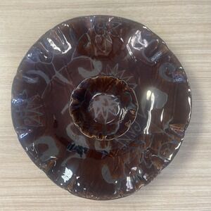 Chip & dip platter Ambiance collection by‎ Ritz  Platinum Floral on Brown  14"
